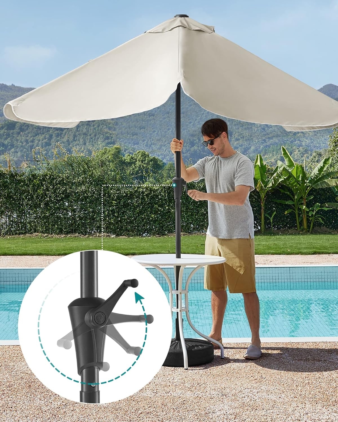 SONGMICS Umbrela de gradina cu manivela, 200x150 cm, UPF 50+, inclinare 30°, structura metalica, bej