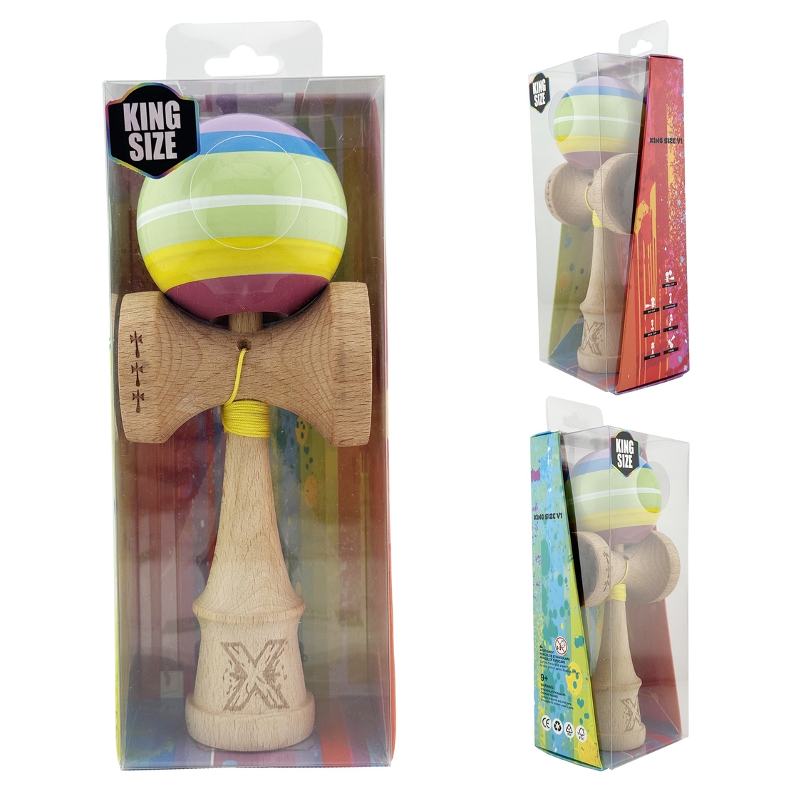 Kendama X SPECTRUM Originala, Profesionala, Flippy, Big Cups V2, Super Sticky Legendary Cupe Mari, Rulment Metalic cu Ata 55 cm, Multicolor