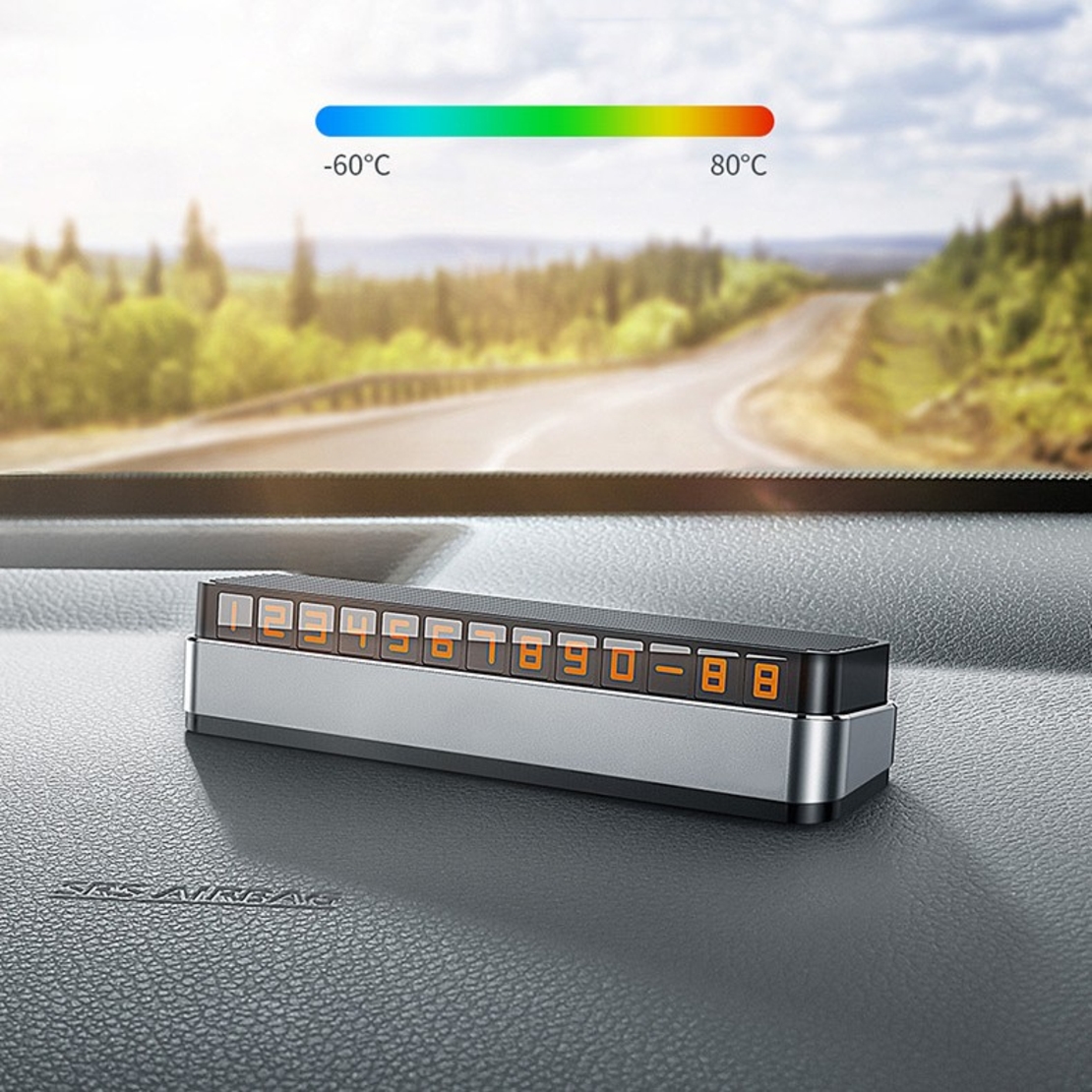 Suport Numar de Telefon pentru Parcare Auto, Flippy, Suport pentru Numarul de telefon, Pop-Up pentru Ascundere, Banda Adeziva Inclusa, 150 x 52 x 60 mm, Cifre Rosii, Space Gray