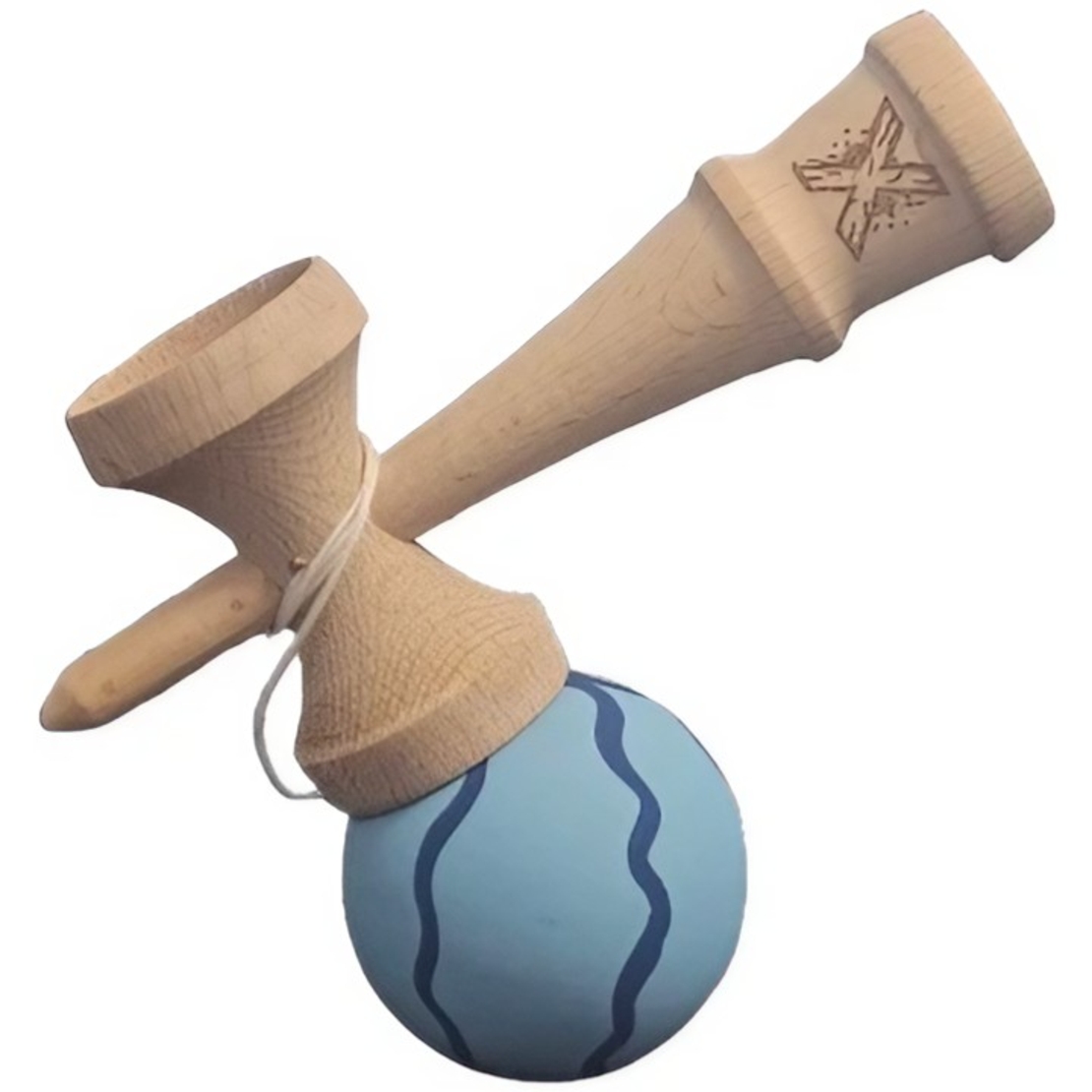 Kendama X Originala, Profesionala, Flippy, Rubber Grip, din Lemn, 18 cm, Albastru deschis
