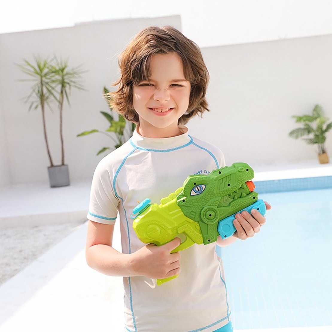 Set 2x Pistol cu Apa pentru Copii, Rezervor, Pentru Piscina/Plaja, Flippy, 6ani+, Tiranozaur, Roz + Verde,660 ML