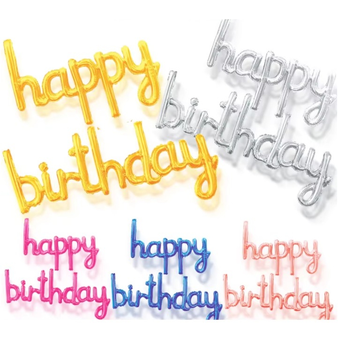 Set Baloane din Folie Metalizata, Flippy, Model Happy Birthday, 45x85 cm, 45x124cm, Baloane Party, Ambalaj Individual, Pai Inclus, Umflare cu Aer sau Heliu, Roz