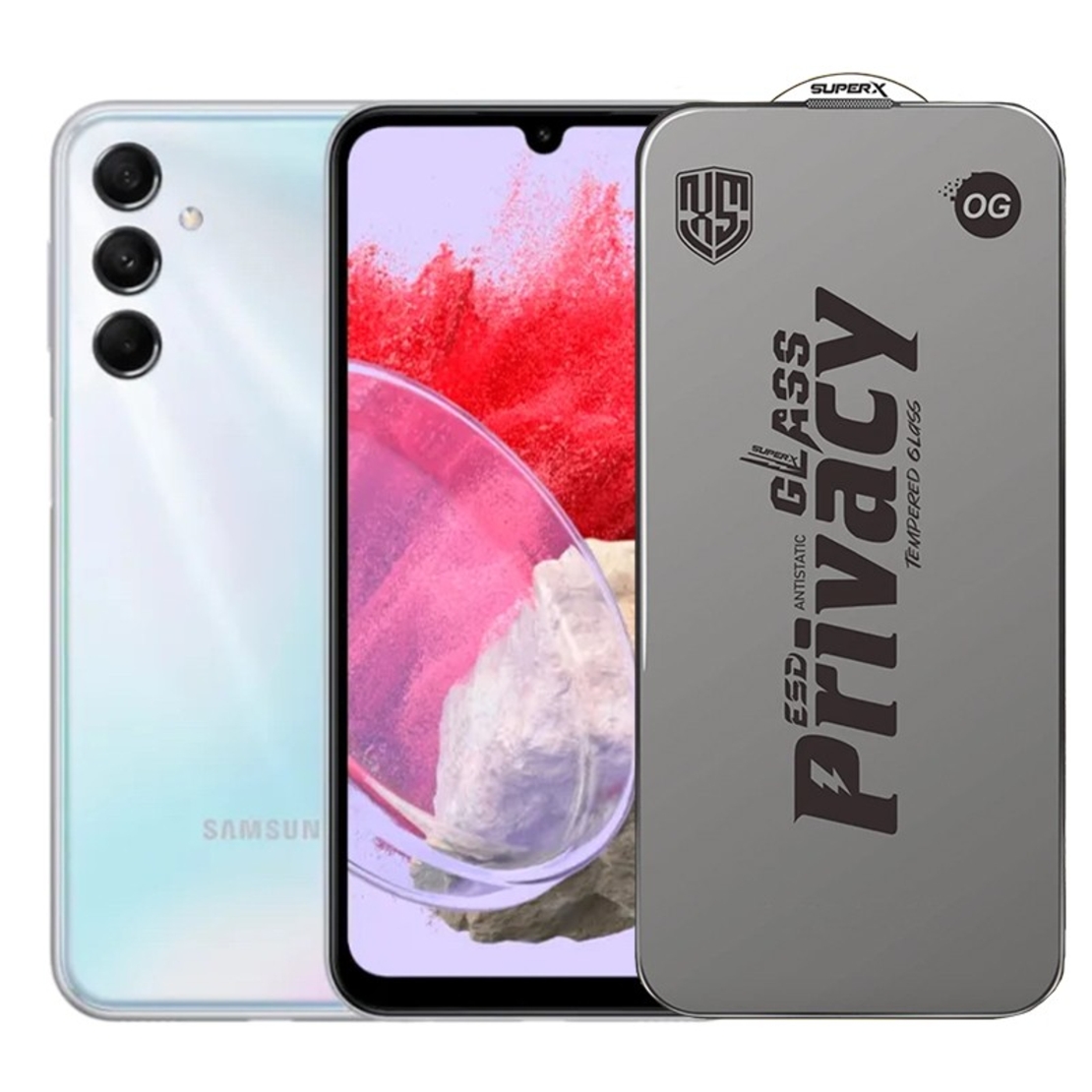 Folie de Protectie pentru Samsung Galaxy M34, Vafy, Sticla Securizata ESD Antistatica, Super-X Privacy OG, Margini Negre, 0.30 mm, Transparent Inchis