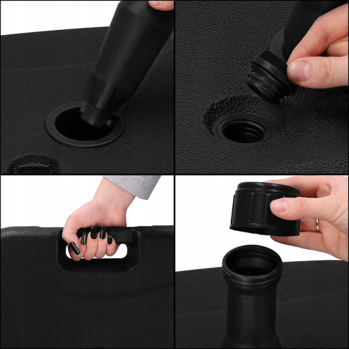 Suport umbrela patrat, din plastic, 22 litri, umplere cu apa sau nisip, negru