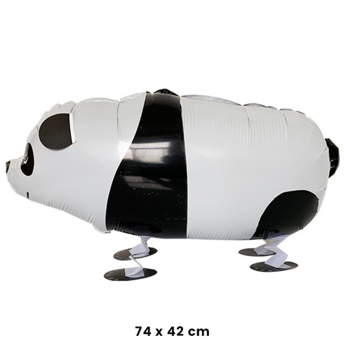 Balon din Folie Metalizata, Flippy, Figurina Animata, Model Panda, 74x42 cm, Ambalaj Individual, Pai Inclus, Umflare cu Aer sau Heliu, Alb-negru