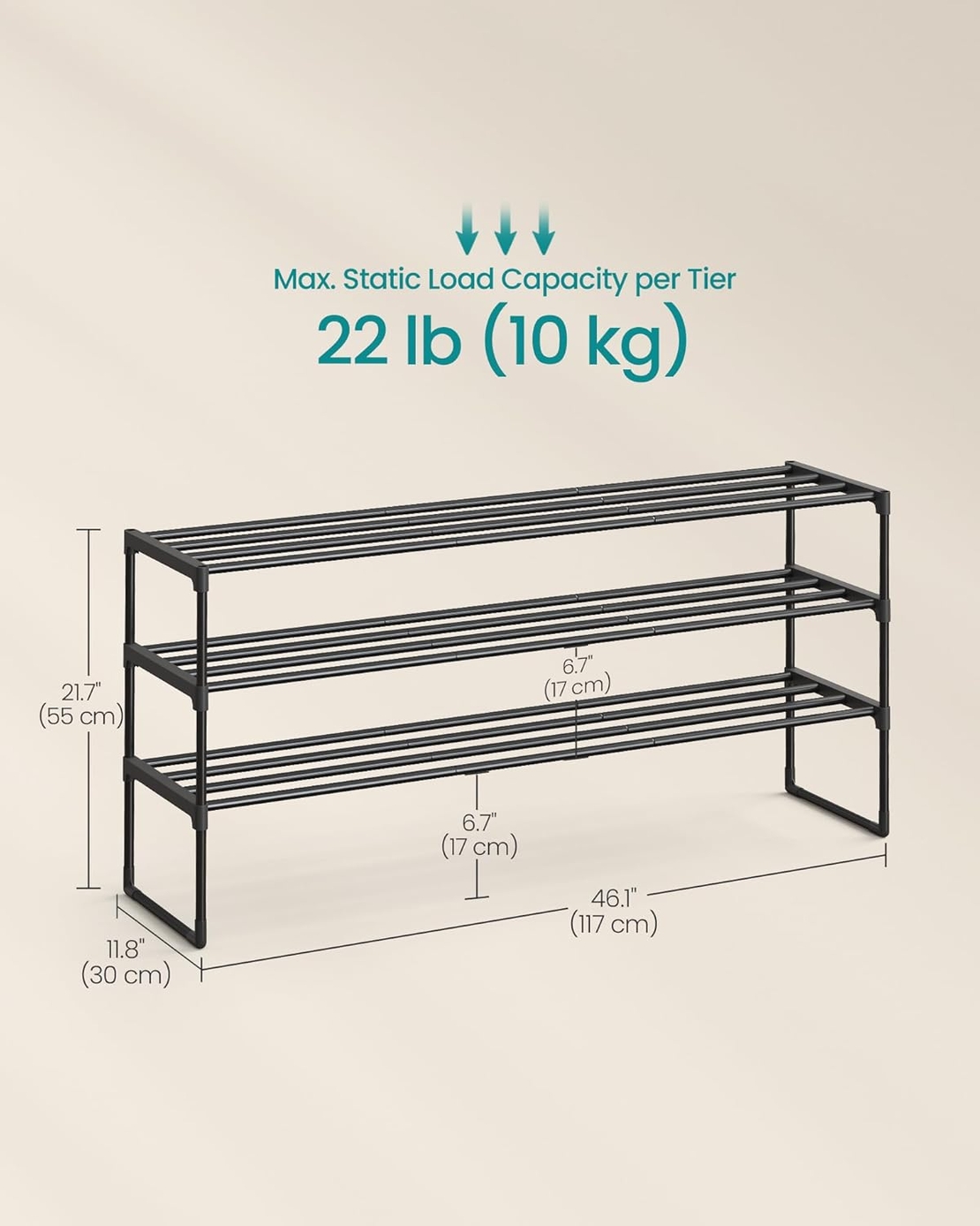 SONGMICS Suport pentru pantofi cu 3 niveluri, structura metalica, 30x117x55 cm, negru