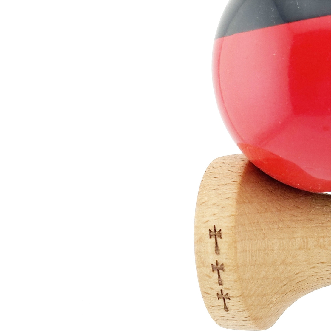 Kendama X Originala, Profesionala, Flippy, Big Cups V2, Super Sticky cu Cupe Mari, Rulment Metalic, din lemn 18 cm, Ata 55 cm, Negru/Rosu