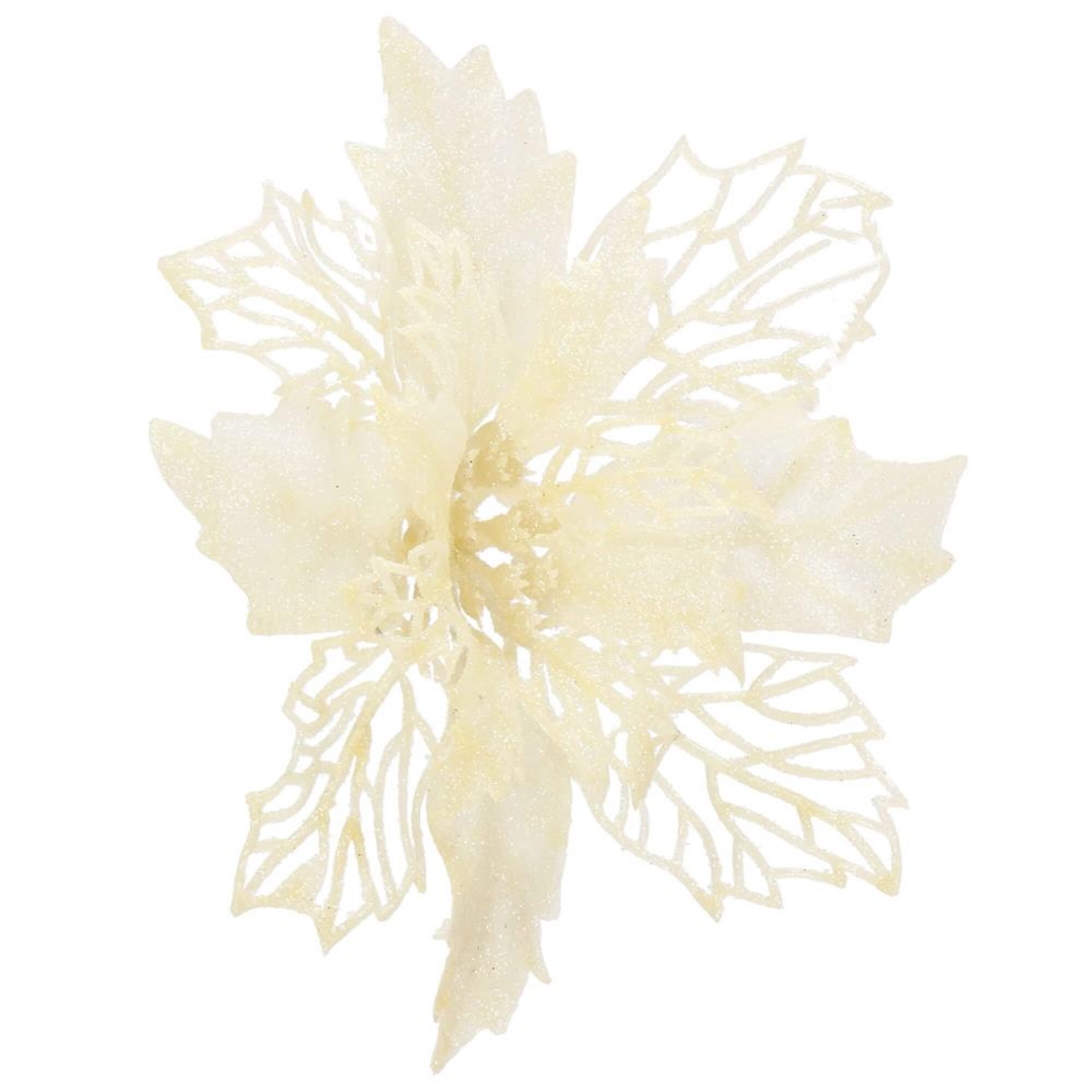 Set 10 ornamente pentru bradul de Craciun, stea Poinsettia, 16cm, crem