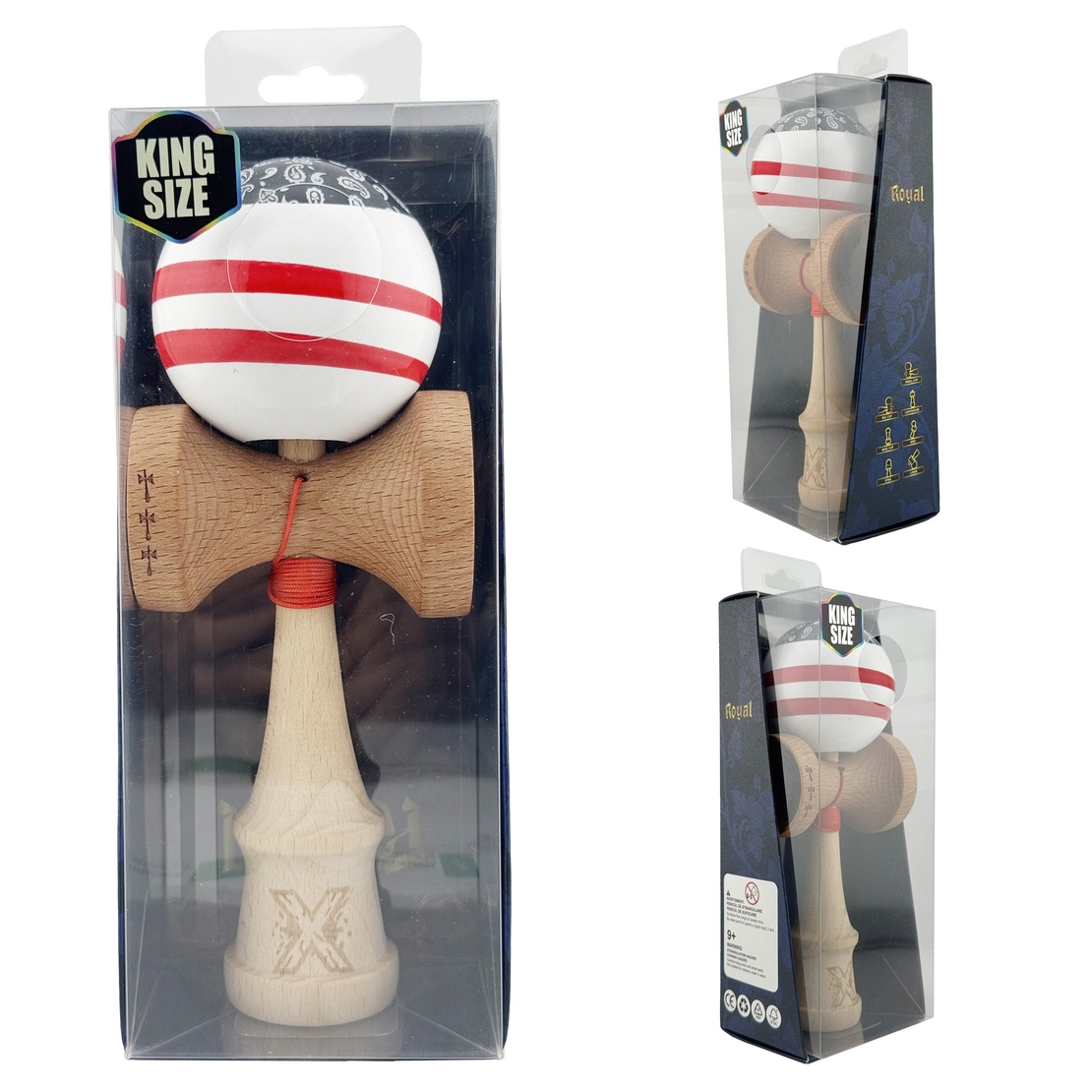 Kendama X CHICANOS Originala, Profesionala, Flippy, Big Cups V2, Super Sticky cu Cupe Mari, Rulment Metalic, din lemn 18 cm, Ata 55 cm, Negru/Alb