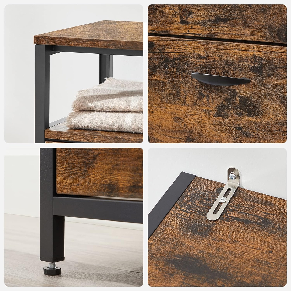 VASAGLE Dulap pantofi din MDF cu ​​4 usi basculante, pentru 12-20 perechi, 98x30x95cm, maro rustic si negru