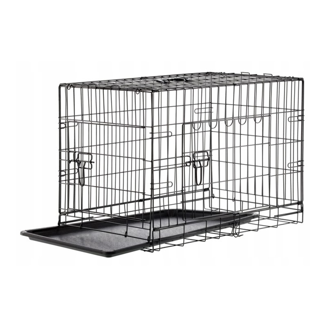 Cusca metalica pentru caine XL, pliabila, cu tava detasabila si maner, 91x57x63 cm, negru