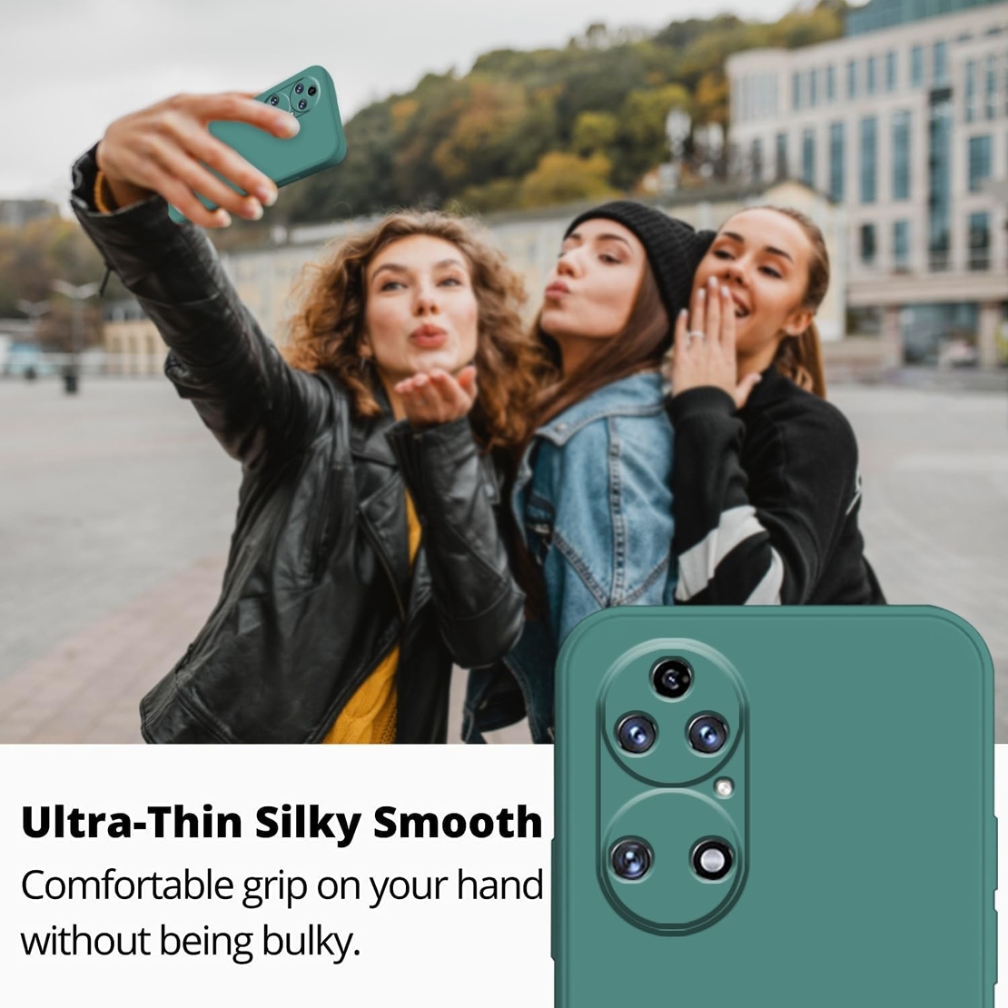 Husa de Protectie, Vafy, pentru Huawei P60 Pro, Liquid Silicone, cu Microfibra pe Interior, Protectie Antisoc, Compatibil Incarcare Wireless, Verde