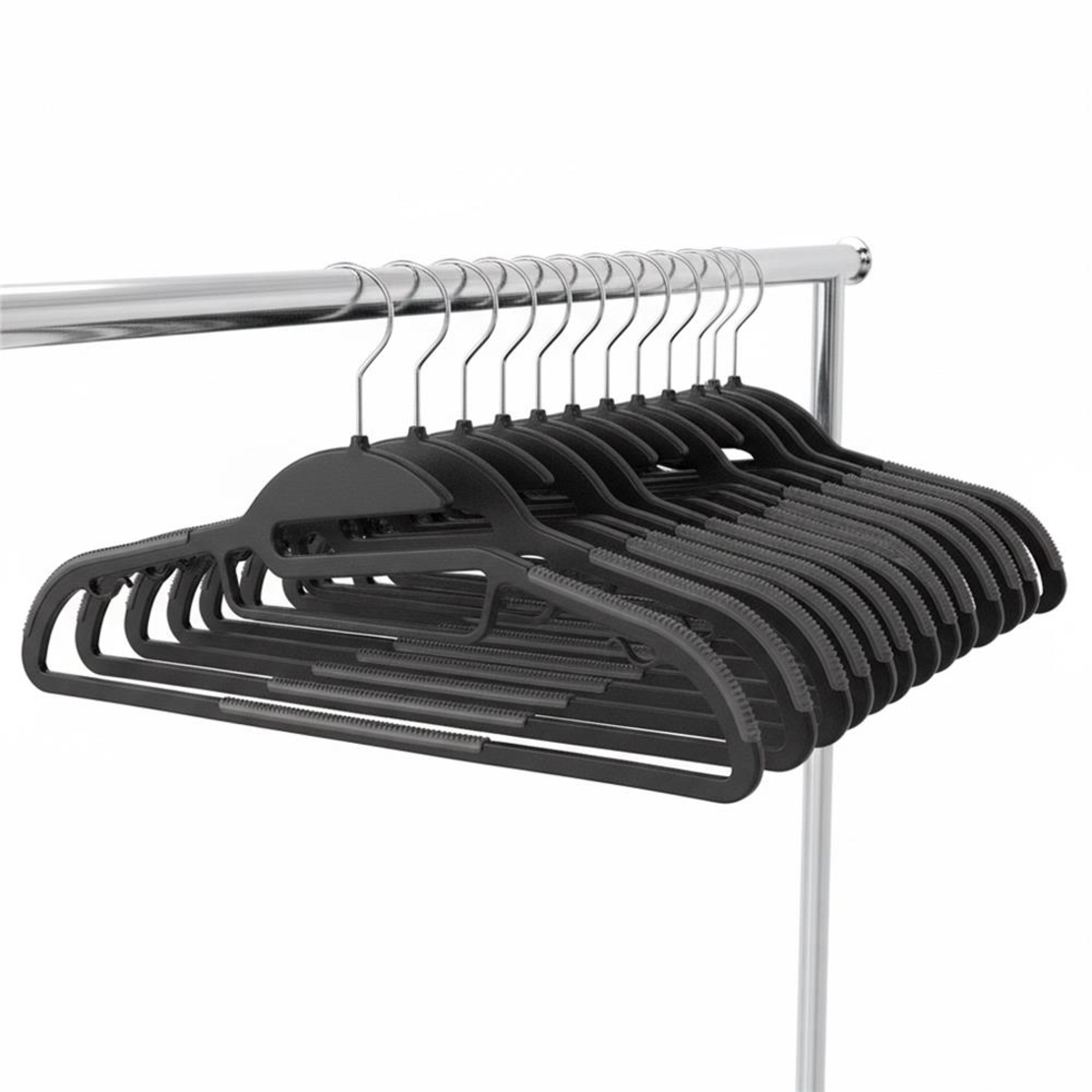 Set de 30 de umerase antiderapante pentru haine, din PE, cu carlig metalic rotativ, 41 cm, negru si gri