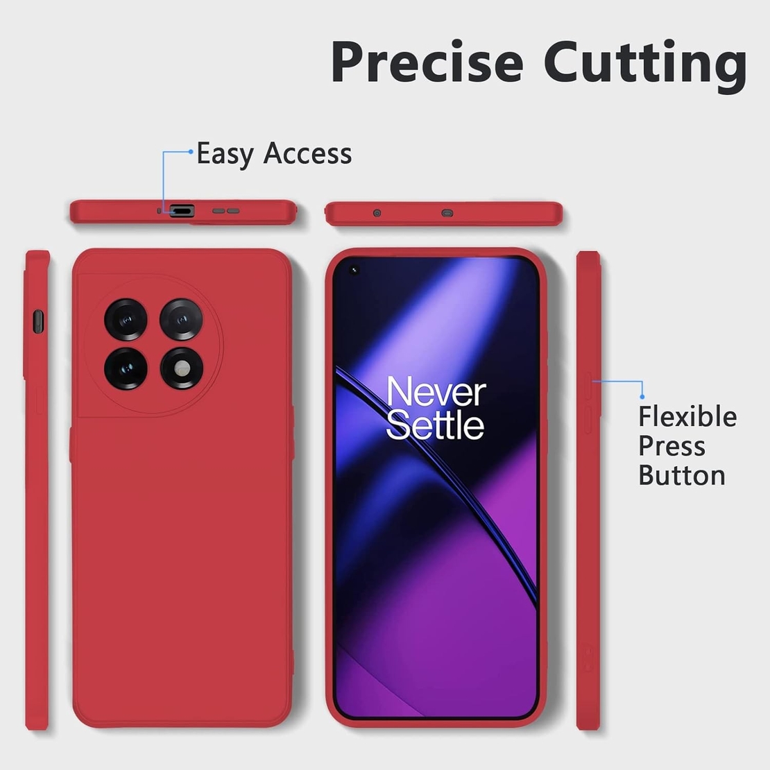 Husa de Protectie, Vafy, pentru OnePlus 11 5G, Liquid Silicone, cu Microfibra pe Interior, Protectie Antisoc, Compatibil Incarcare Wireless, Rosu