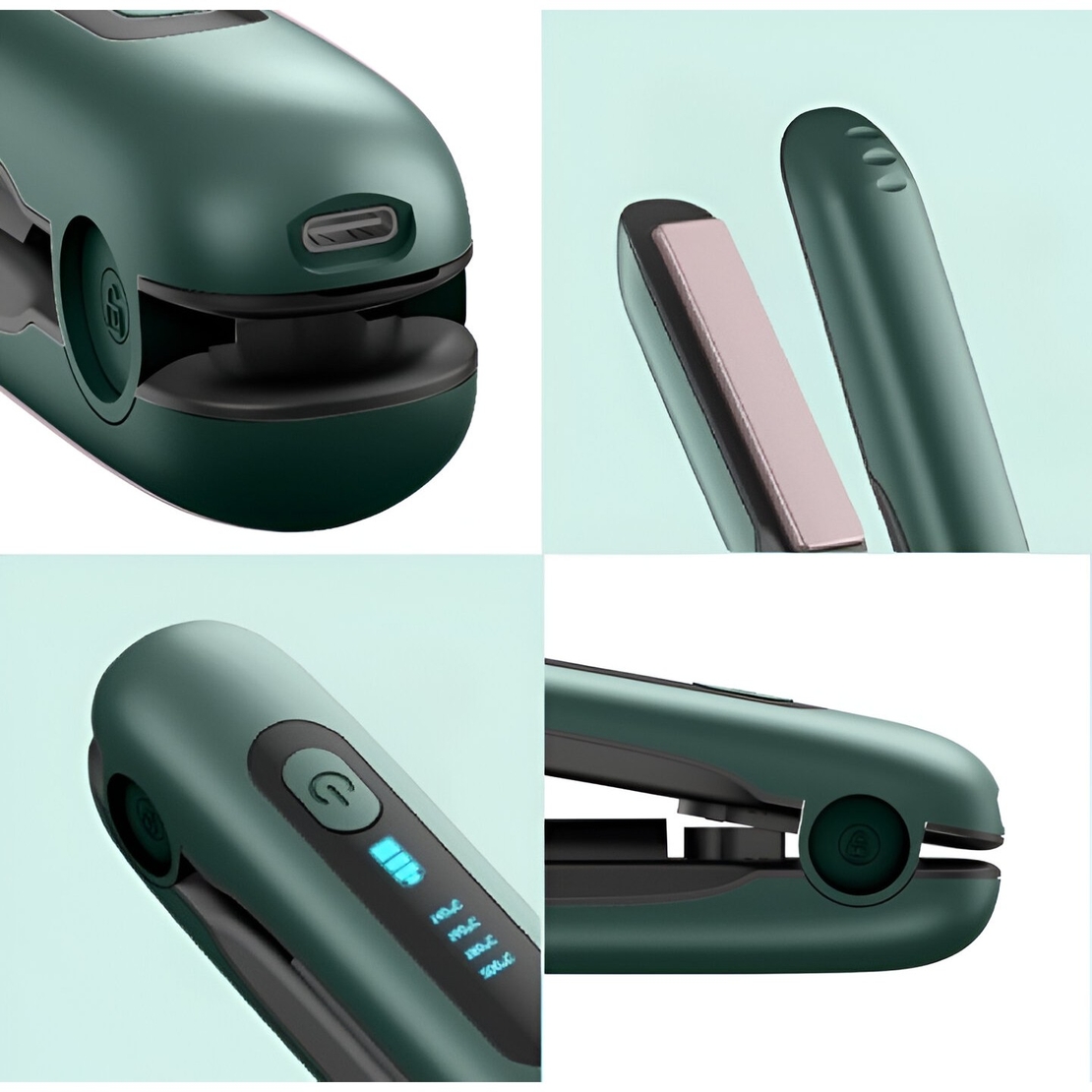 Placa de Par fara Fir, Vafy, Adaptor Tip C, 4 Trepte de Temperatura, Tensiune 5V, Capacitate Baterie 5000 mAh, Indreptat, Ondulat, 23.5x3.3x4.5 cm, Verde