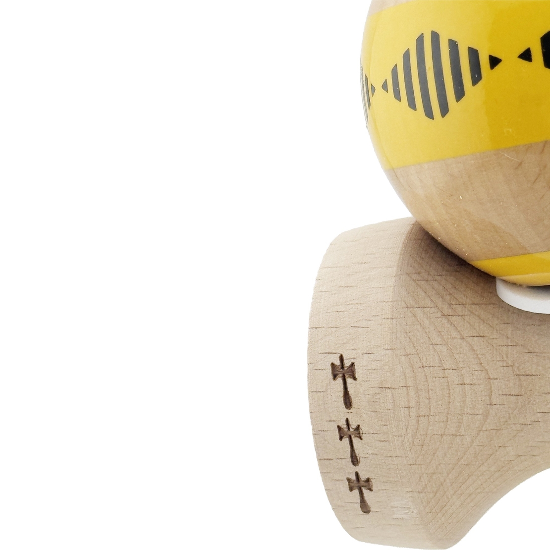 Kendama X Originala FREQUENCY, Profesionala, Flippy, Cupe Mari KING SIZE V3, Super Sticky, Gaura in Baza, Rulment Metalic, din lemn 18 cm, Ata 62/65 cm, Galben/Maro