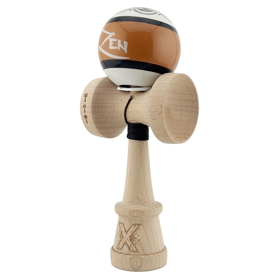 Kendama X Zen Series Originala, Profesionala, Flippy, Cupe Mari KING SIZE V3, Super Sticky, Gaura in Baza, Rulment Metalic, din lemn 18 cm, Ata 62/65 cm, Maro