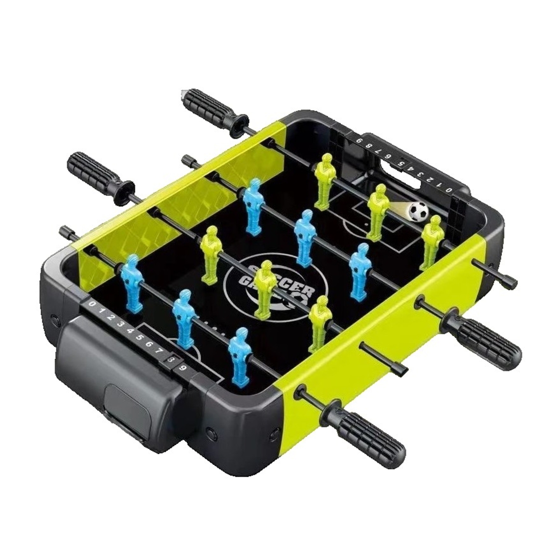 Masa de Fotbal 3in1, Flippy, Basket, Curling, 4 Manere, cu Tablou de Scor, din ABS, pentru Adulti/Copii +5 Ani, 36.5 x 6.6 x 22.5 cm, Verde/Negru