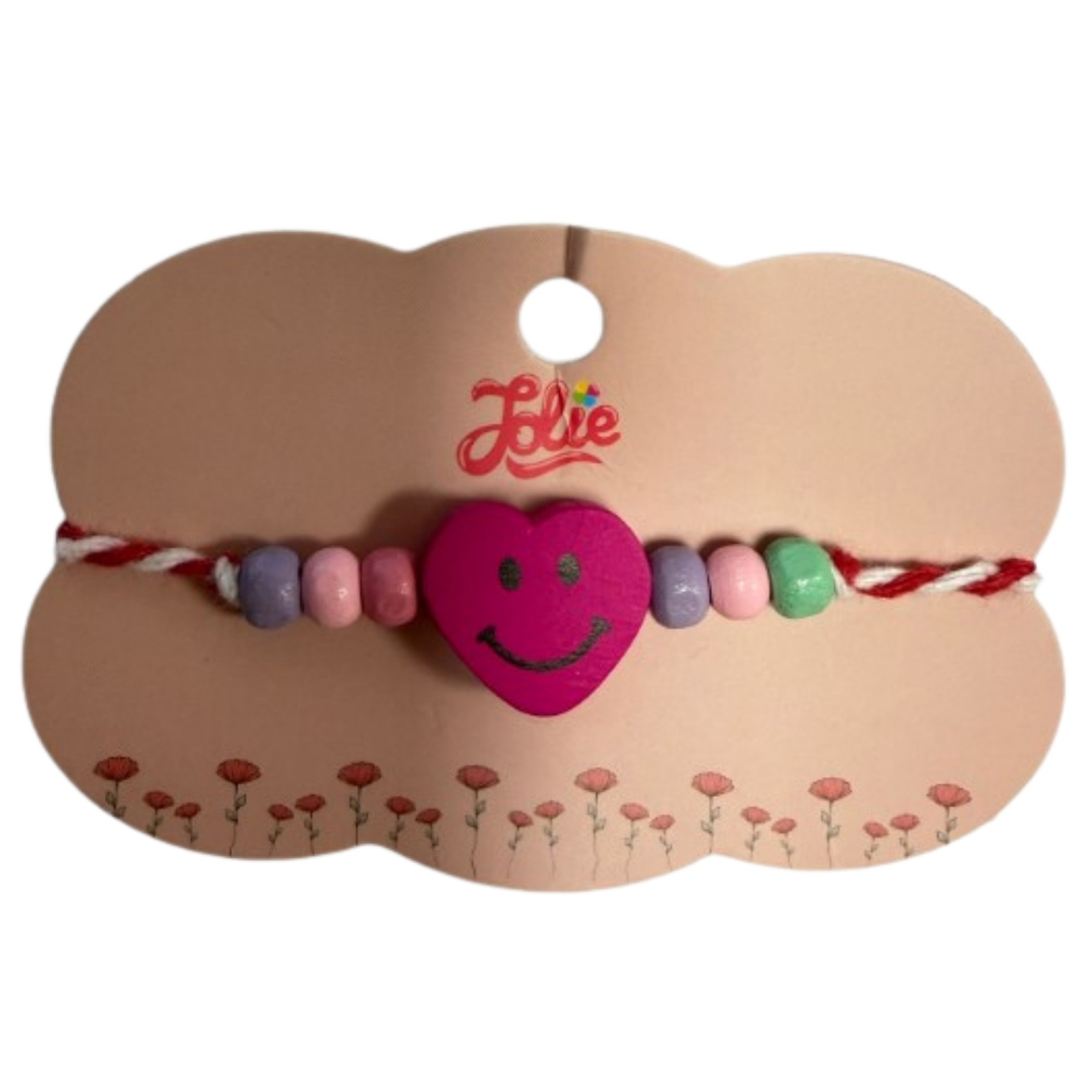 Martisor Bratara Multicolora pentru Copii, Jolie, din Lemn si Textil, Model Inima
