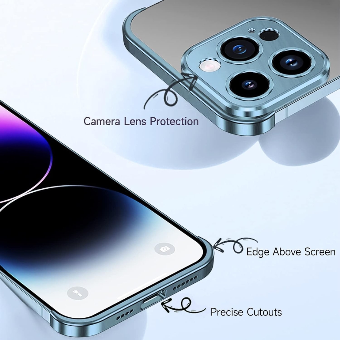 Husa Metalica Edgeless Compatibila cu iPhone 16 Plus, Vafy, Protectie pentru Colturi si Camera, Aliaj Aluminiu, Antisoc, Antizgariere, Albastru