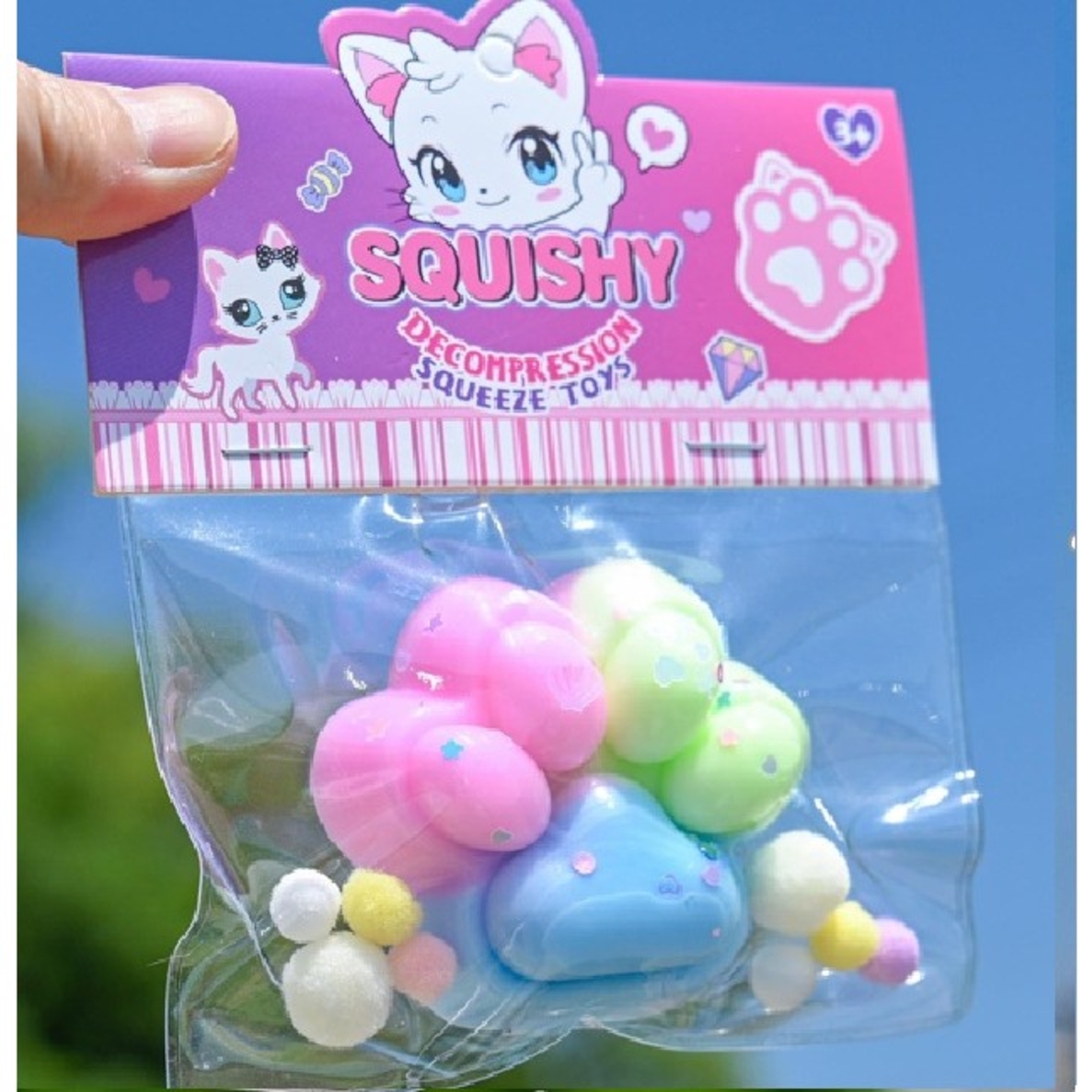 Jucarie Antistres Squishy, Flippy, cu Revenire Lenta, Labuta de Pisica Pufoasa, 7.5 cm, Ambalaj Transparent, Model 27057, Multicolor