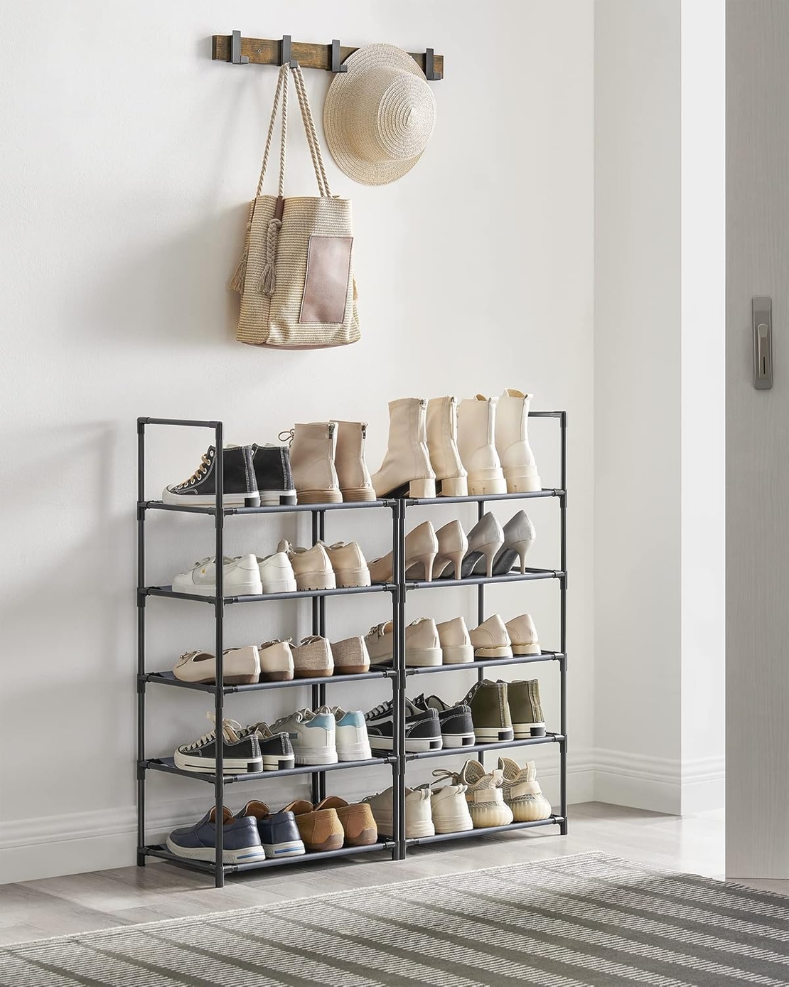 SONGMICS Pantofar cu 10 niveluri, cadru metalic si rafturi textile, 28x45x173 cm, gri