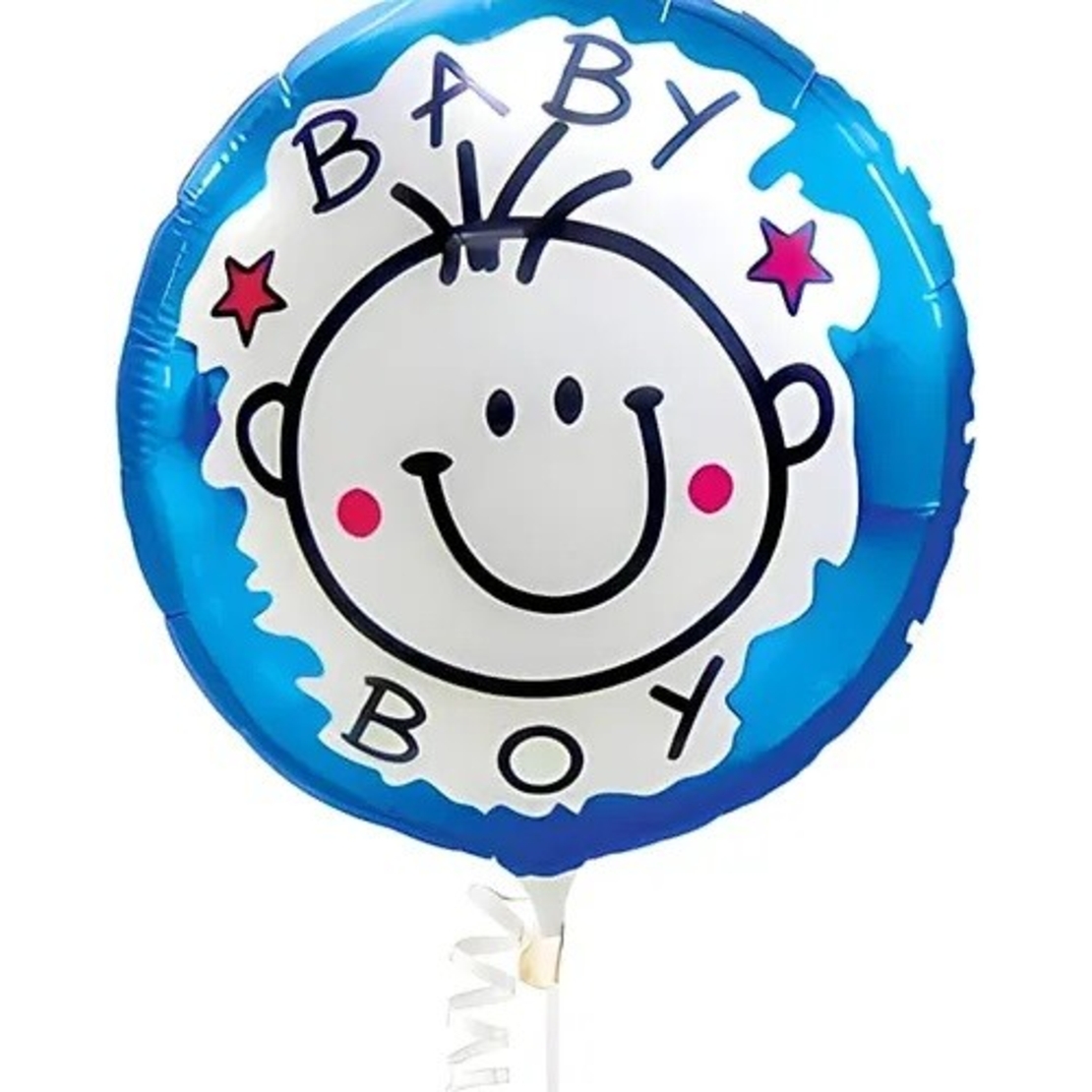 Set 2 Baloane din Folie Metalizata, Vafy, Figurine Stea si Cerc, Tema Botez Baietel, 45 cm, Ambalaj Individual, Pai Inclus, Umflare cu Aer sau Heliu, Albastru