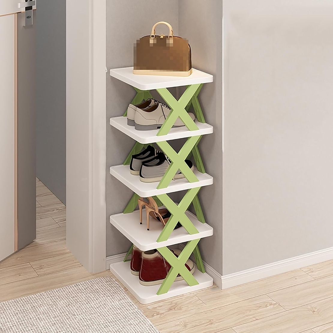 Organizator de Pantofi, Flippy, 5 Straturi, din ABS, Suport Modular, 65.5 x 24 x 26 cm, Verde