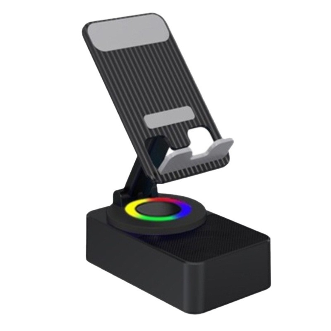 Suport Telefon cu Boxa Bluetooth, Flippy, Wireless, Rotativ 360°, Pliabil, 5 W, Acumulator 1500 mAh, USB Type-C, 12,2 x 7,4 x 5,8 cm, Negru