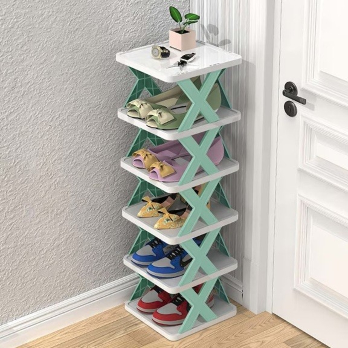 Organizator de Pantofi, Flippy, 5 Straturi, din ABS, Suport Modular, 65.5 x 24 x 26 cm, Turcoaz