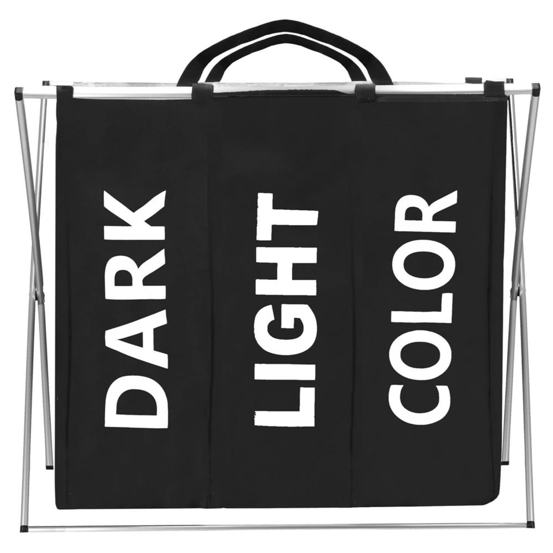 Cos de rufe cu 3 compartimente, cadru aluminiu, 68x40x60cm, 146 litri, negru