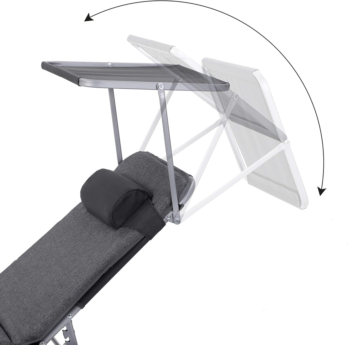 SONGMICS Sezlong pliabil, cu saltea, parasolar si tetiera, spatar reglabil in 4 pozitii, maxim 150kg, 193x53x30 cm, gri