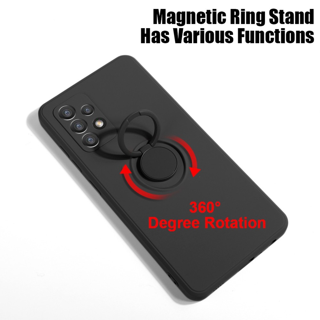 Husa protectie Vafy compatibila cu Samsung Galaxy A32 5G Liquid Silicone Ring cu suport rotativ Negru