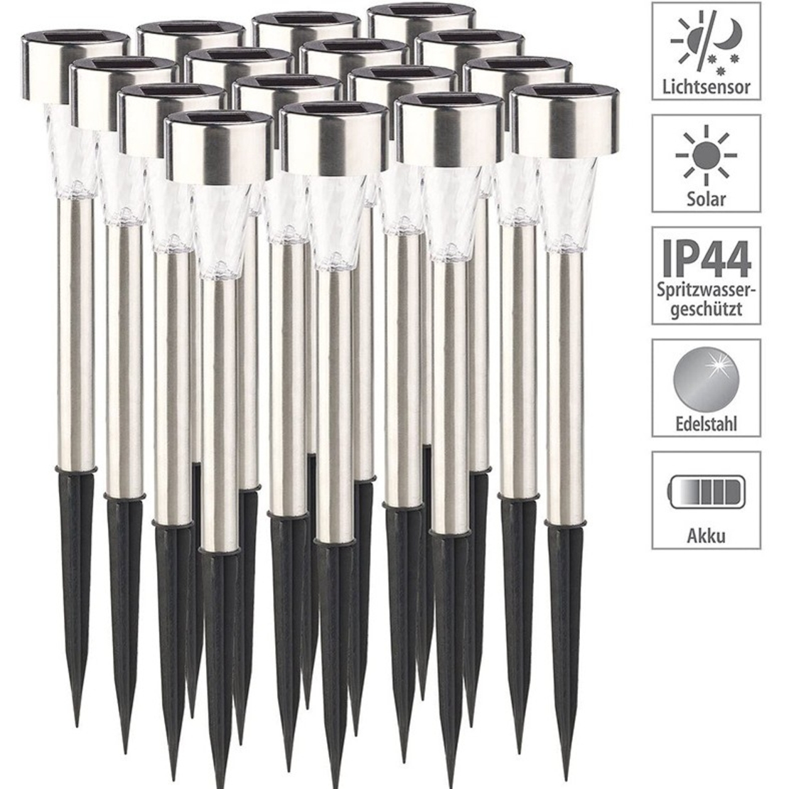 Lampa solara LED de Gradina, Flippy, Set 12 Bucati, Dispersor normal, putere 0.06W, Rezistenta IP 44, Lumina Alba Rece, 29 x 4.5 x 4.5 cm, Argintiu