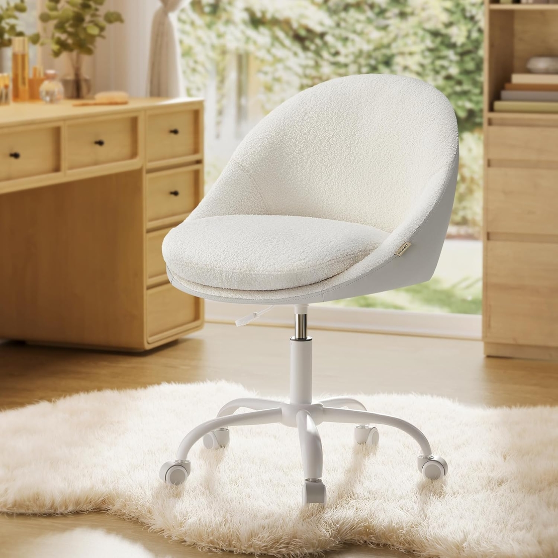 SONGMICS Scaun de birou ergonomic, inaltime reglabila, 60x60x(80-90) cm, bej
