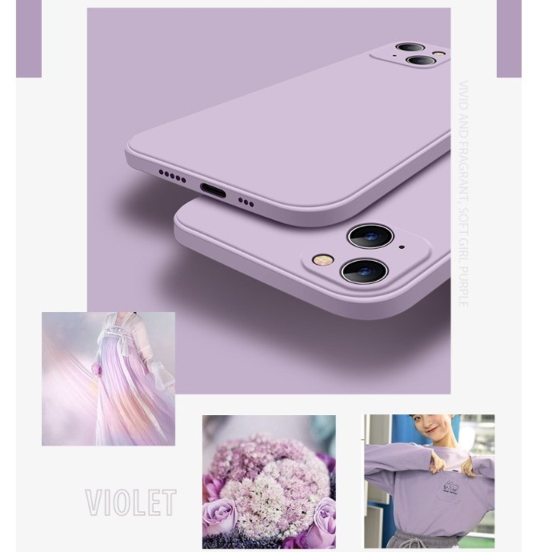 Husa pentru Apple iPhone 14 Pro Vafy, Liquid Silicone, cu Microfibra pe interior, Protectie Antisoc, Grass purple, Mov