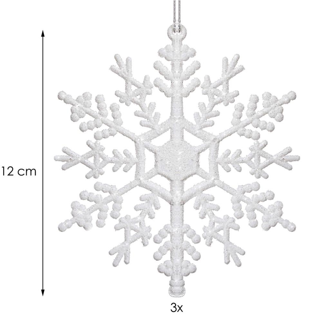 Decoratiune brad fulg de zapada, set 3 bucati, 12cm, alb