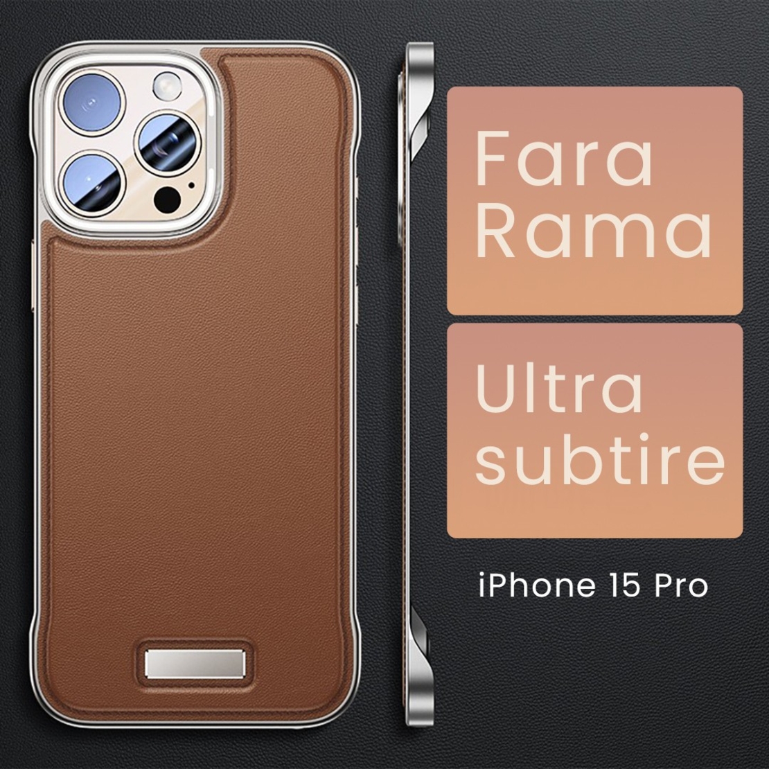 Husa pentru iPhone 15 Pro, husa de protectie pentru telefon, Vafy, Design Modern fara margini, din Piele PU, Subtire, Maro