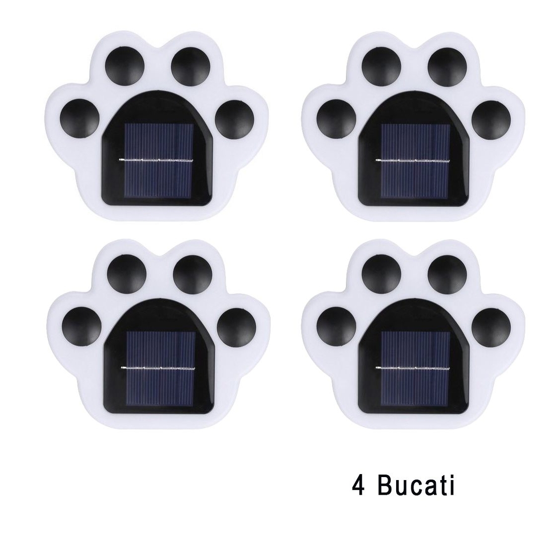 Set 4 Lampi Solare Led pentru Gradina, Flippy, Model Laba de Urs, 14 x 13 x 3 cm, Buton On-Off, Multicolor, Negru/Alb
