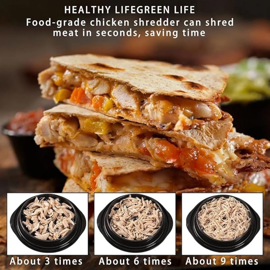 Tocator Manual pentru Carne, Vafy, cu Capac Transparent, Tocator de Pui Antiderapant, Manere Ergonomice, 25 x 25 x 5.5 cm, Negru