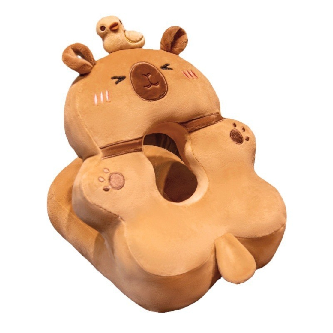 Perna din Spuma, Vafy, pentru Birou, Calatorii, Model Capybara, Lavabila, Umplutura de Bumbac, Spatiu Cap in Forma de 8, 30x35x30 cm, Portocaliu