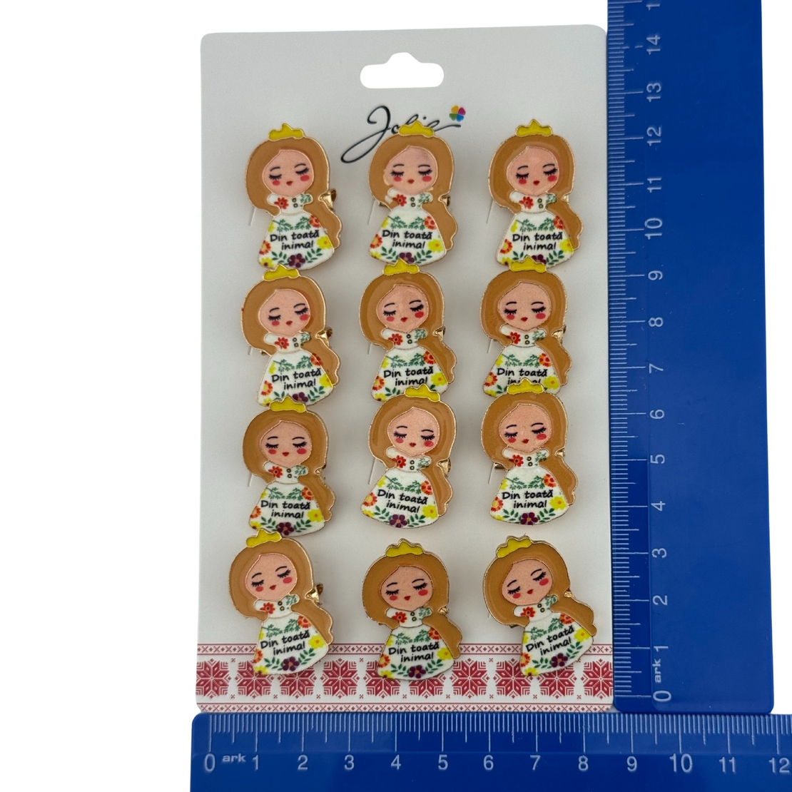 Set 12 Brose Martisor pentru Copii, Jolie, Model Fetita, cu Mesaj Din Toata Inima, Multicolor