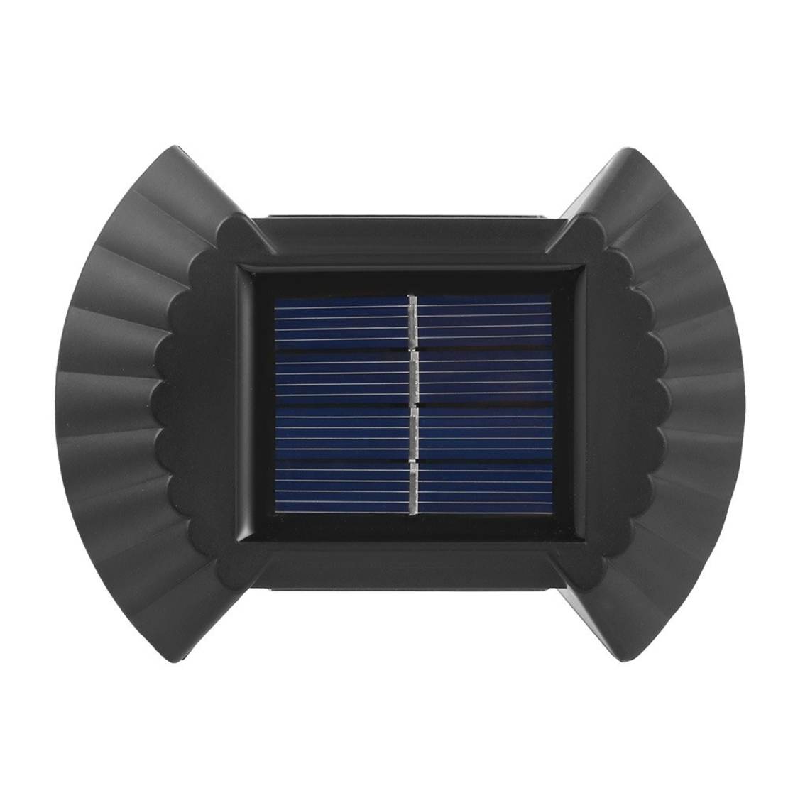 Set 4 Aplice solare LED Bidirectionale pentru perete Flippy, in forma de funda, 8 LED-uri, material ABS si PC, lumina puternica, IP65, 10 x 7.5 cm, baterie 1.2 V, 300 mAh, autonomie 8-10 ore, alb cald