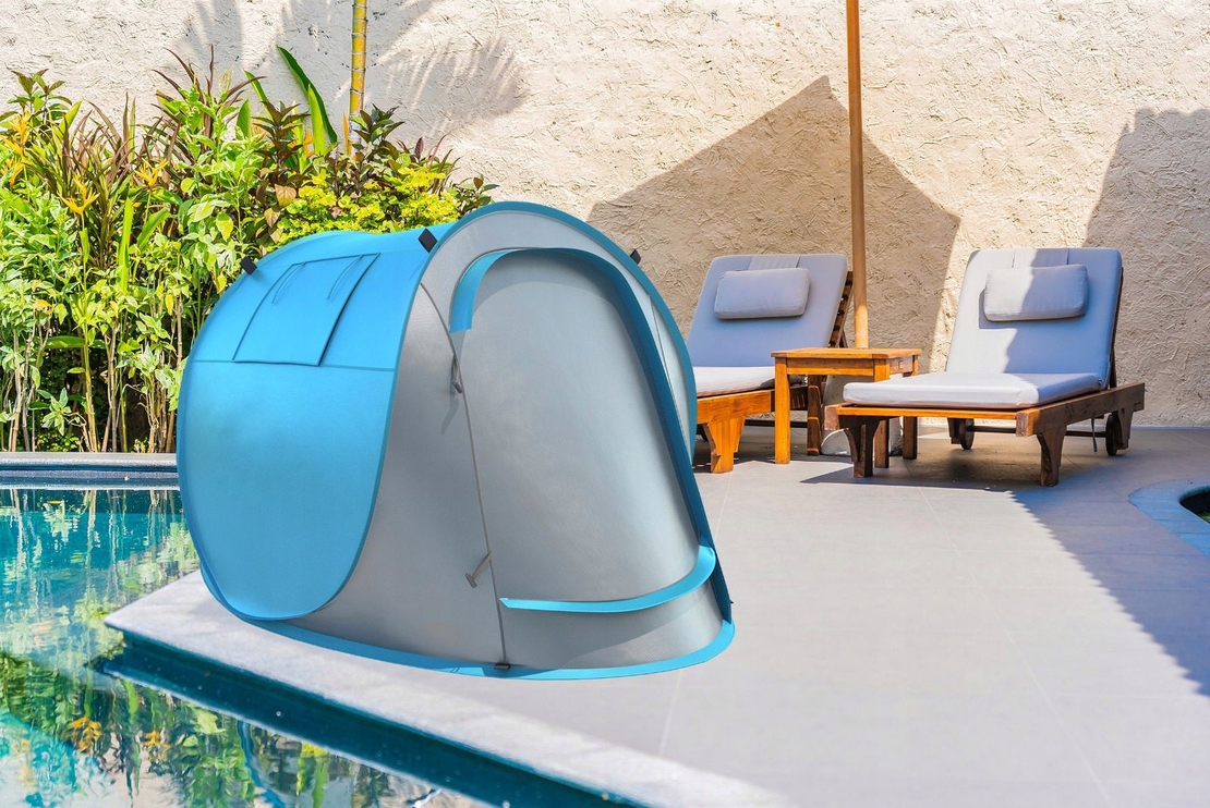 Cort plaja si picnic Sersimo, protectie UV, 210x130x90 cm, albastru gri