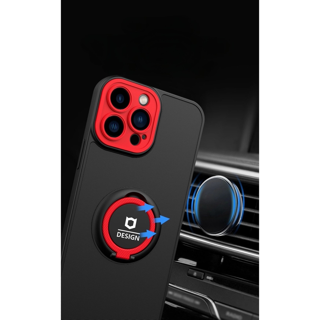 Husa de protectie Eagle eye pentru Apple iPhone 14, Rezistenta la socuri, Protectie camera, Cu inel de prindere magnetic negru, rosu, Negru