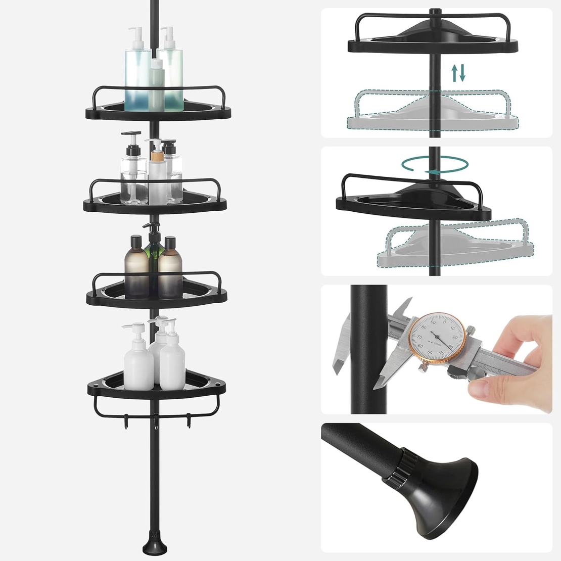 SONGMICS Etajera colt dus, 4 rafturi, inaltime reglabila 85-305 cm, otel si plastic PP, negru