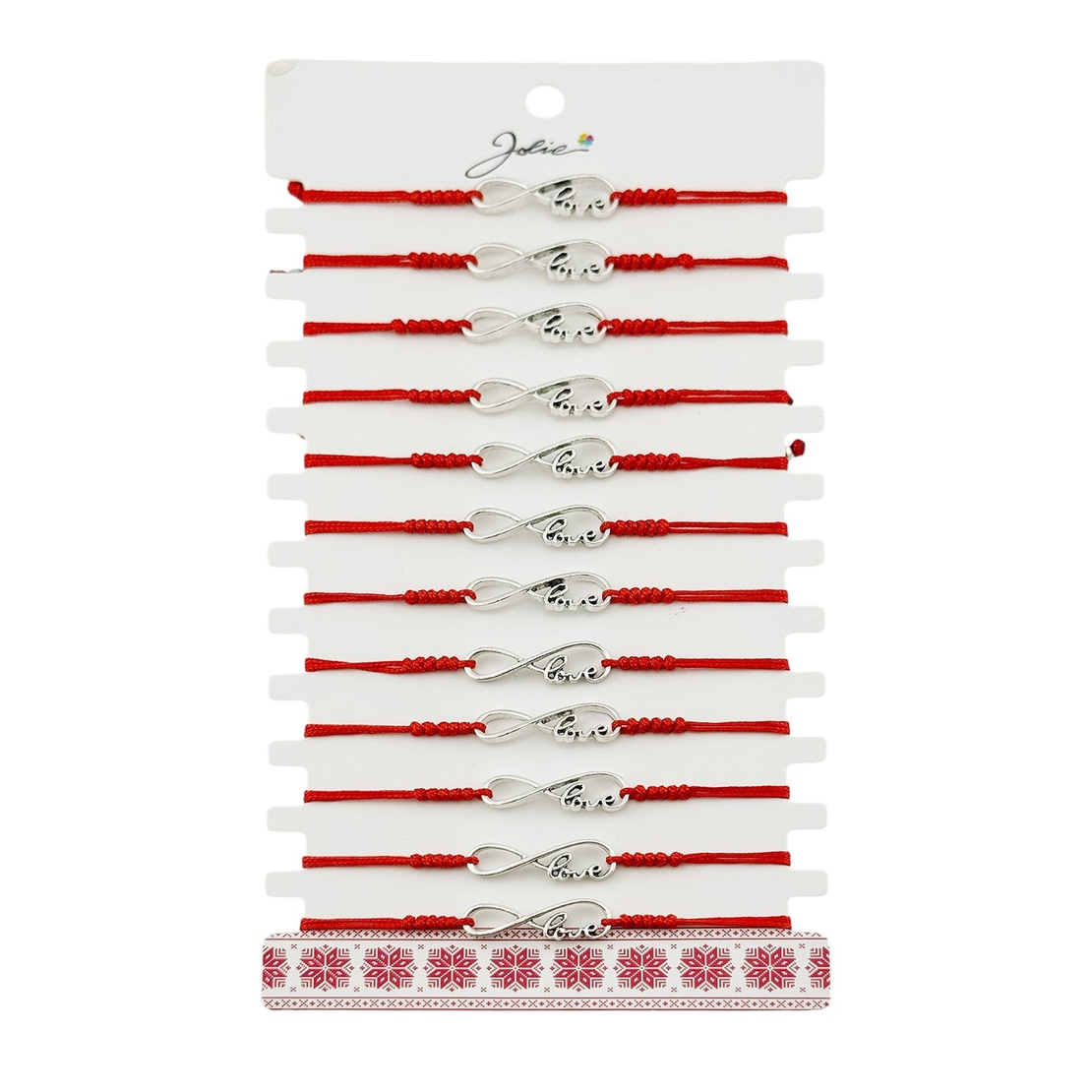 Martisor Bratara Impletita cu Pandantiv din Inox, Jolie, pentru Dama, Set 12 bucati, Snur Rosu Textil, Dimensiune Reglabila, Model Love Infinit