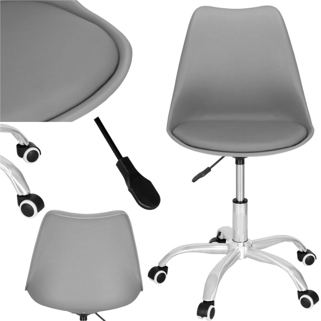 Scaun de birou ergonomic, piele ecologica, 150kg, baza otel, gri