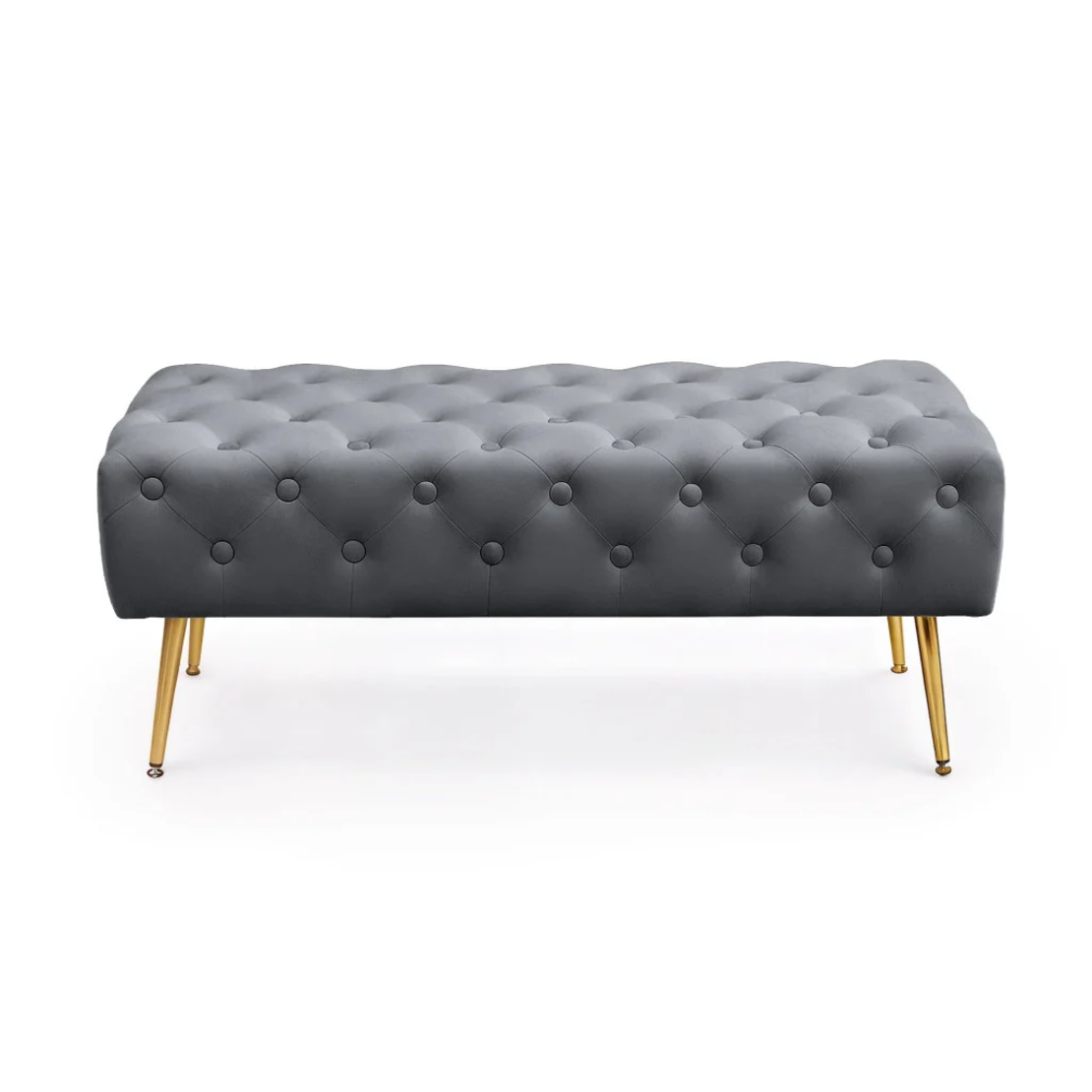 Taburet Monaco, tapitat cu catifea, tip banca, cu picioare metalice, 100x42x41 cm, gri
