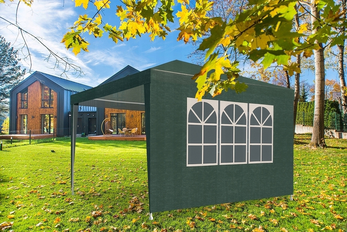 Perete lateral pavilion gradina, cu fereastra, prindere velcro, 3x2 m, material PE impermeabil, verde